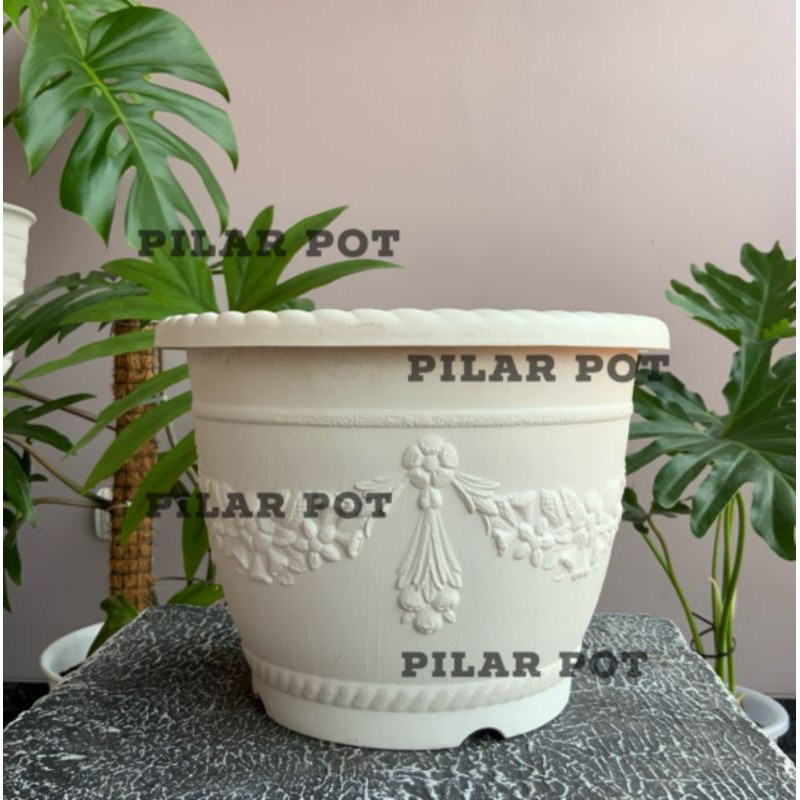 Pot bunga tanaman putih SHALLOM 25cm bahan tebal - Putih