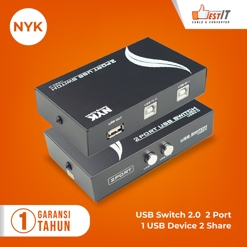 USB Switch Manual Printer 2 Port / Data Switcher 1-2 USB Printer NYK