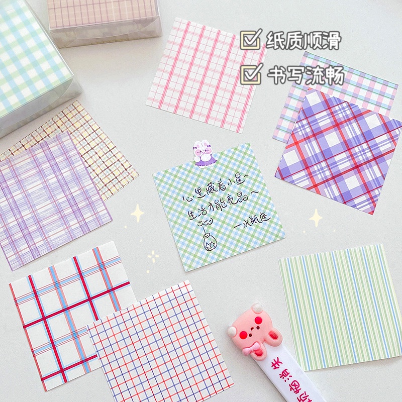 200 Lembar / Set Kertas Memo Sticky Note / Post-It Motif Kotak-Kotak 4 Desain Untuk Pelajar