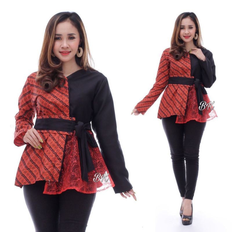 Batik Wanita Kekinian Blouse Batik Brokat Batik Kombinasi