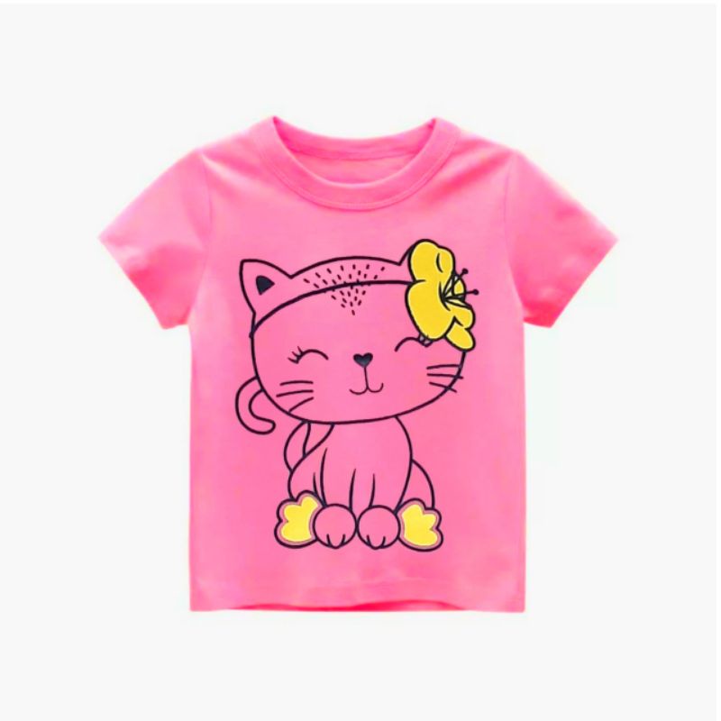 kaos anak perempuan lucu motif kucing/kaos termurah anak perempuan 1-10tahun