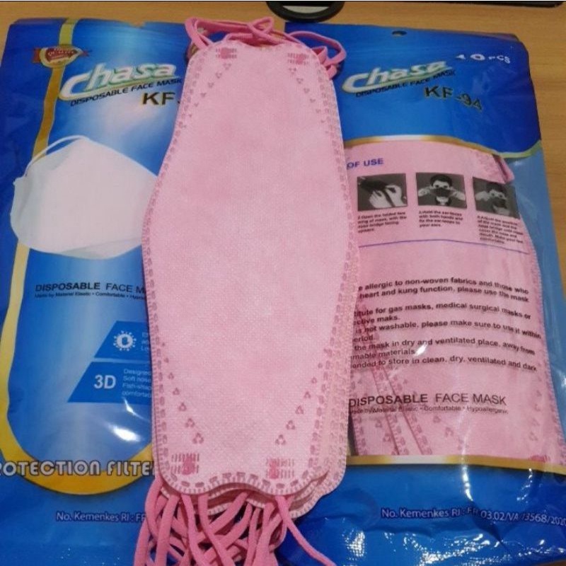 Masker KF94 Dewasa Warna (Abu/Hijau Tosca/Pink) Isi 10 Pcs evo KF 94 Chasa Kemenkes Murah Berkualita
