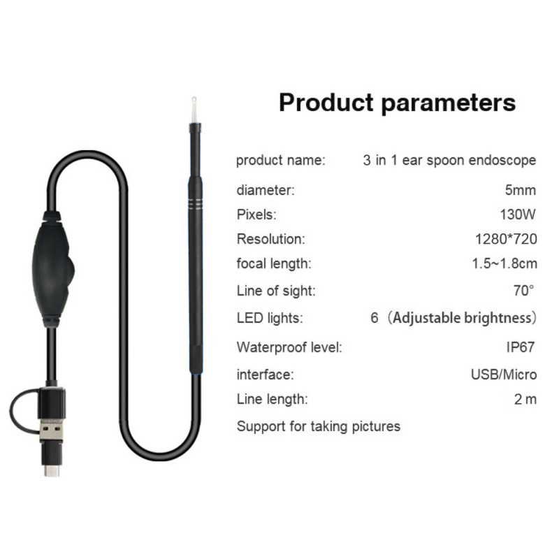 COD Kamera Endoscope Kamera Pembersih Telinga HD Visual USB Earpick Hitam E69