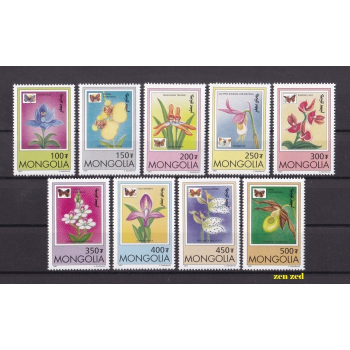

0640 Perangko Mongolia 1997 Butterflies & Orchids 9v Mnh