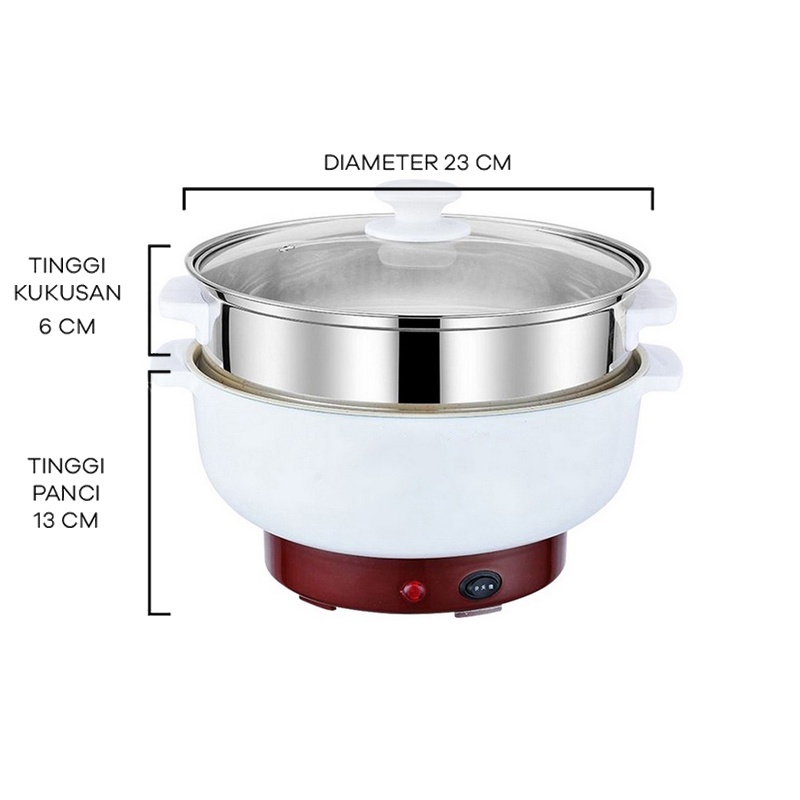 Panci Listrik Multifungsi 22cm Free Kukusan Panci Listrik Serbaguna MultiFunction Frying Pan Steamer Stainless Lapis Keramik Teflon Panci Elektrik Free Kukusan