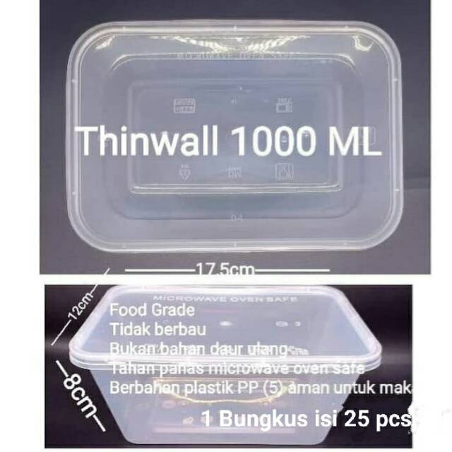@25pcs Kotak plastik 1000ml /Tempat makanan/Kotak makan/Thinwall/Box plastik