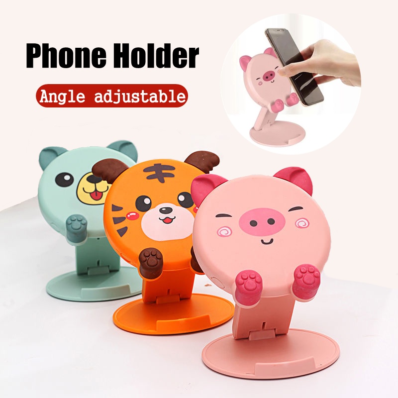 1pc Stand Holder Handphone / Tablet Universal Portable Model Lipat Motif Kartun Lucu