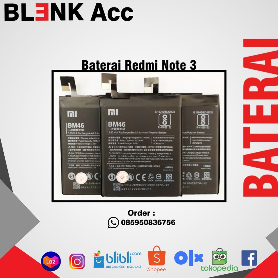 Battery Baterai Xiaomi Redmi Note 3 BM46