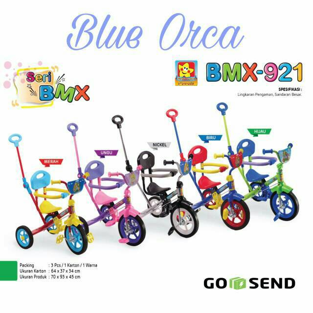 PMB 721 Sepeda BMX Roda Tiga Anak Tricycle Sandaran Stenlis Chrome Dorongan Jagaan PMB721