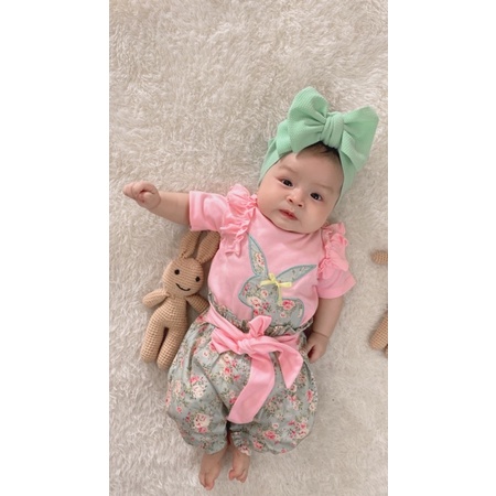 romper baby perempuan  0 6 bulan jumper bayi newborn 1 2 tahun perempuan cewek romper set MIFI THE BUNNY LOVE JUMPER setelan bayi anak