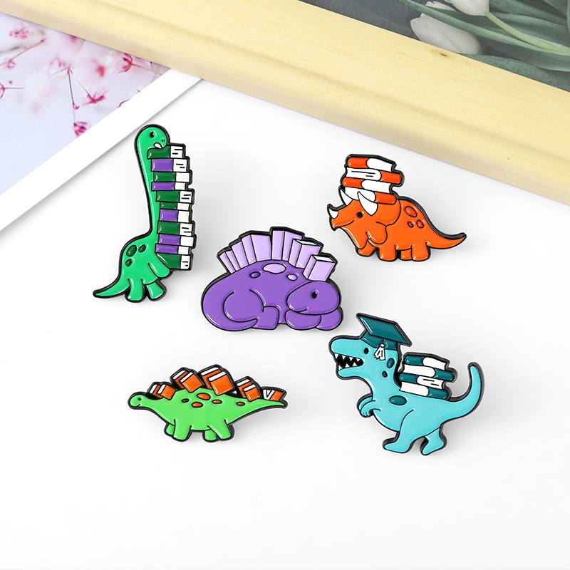 Bros Pin Enamel Desain Kartun Dinosaurus Dan Buku Untuk Anak