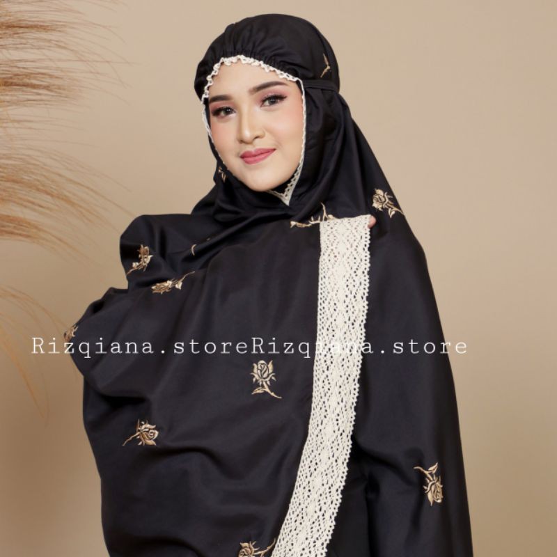 RIZQIANA STORE - Mukena Dewasa Jumbo Bordir Bunga Tulip Free Tas Pouch