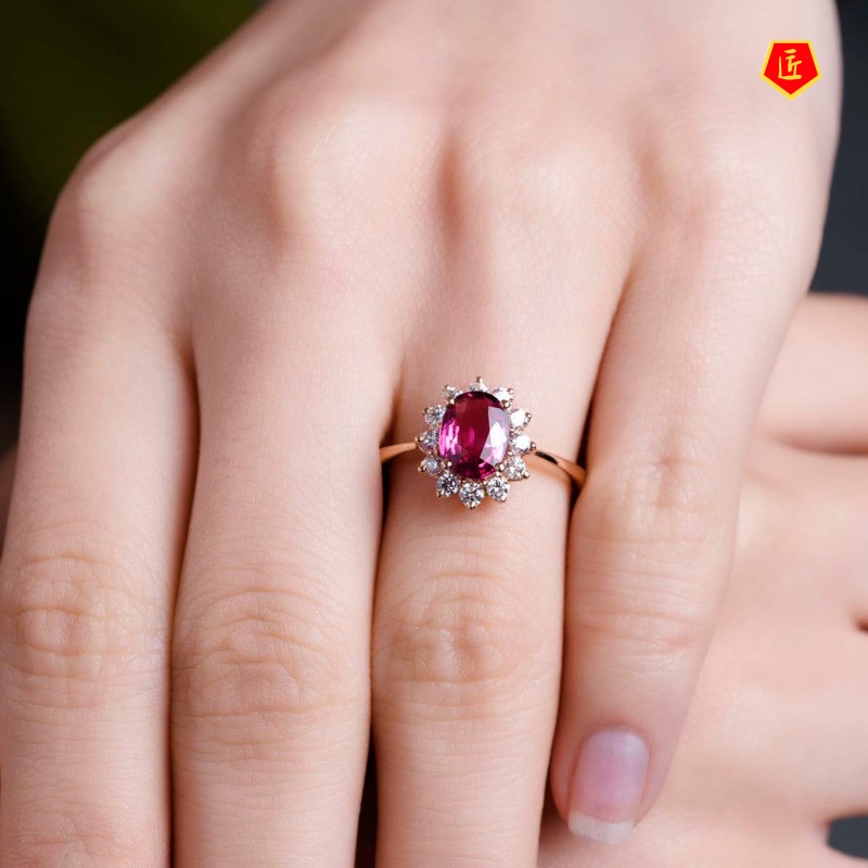 [Ready Stock]Vintage Ruby Micro Inlaid with Diamond Open Ring