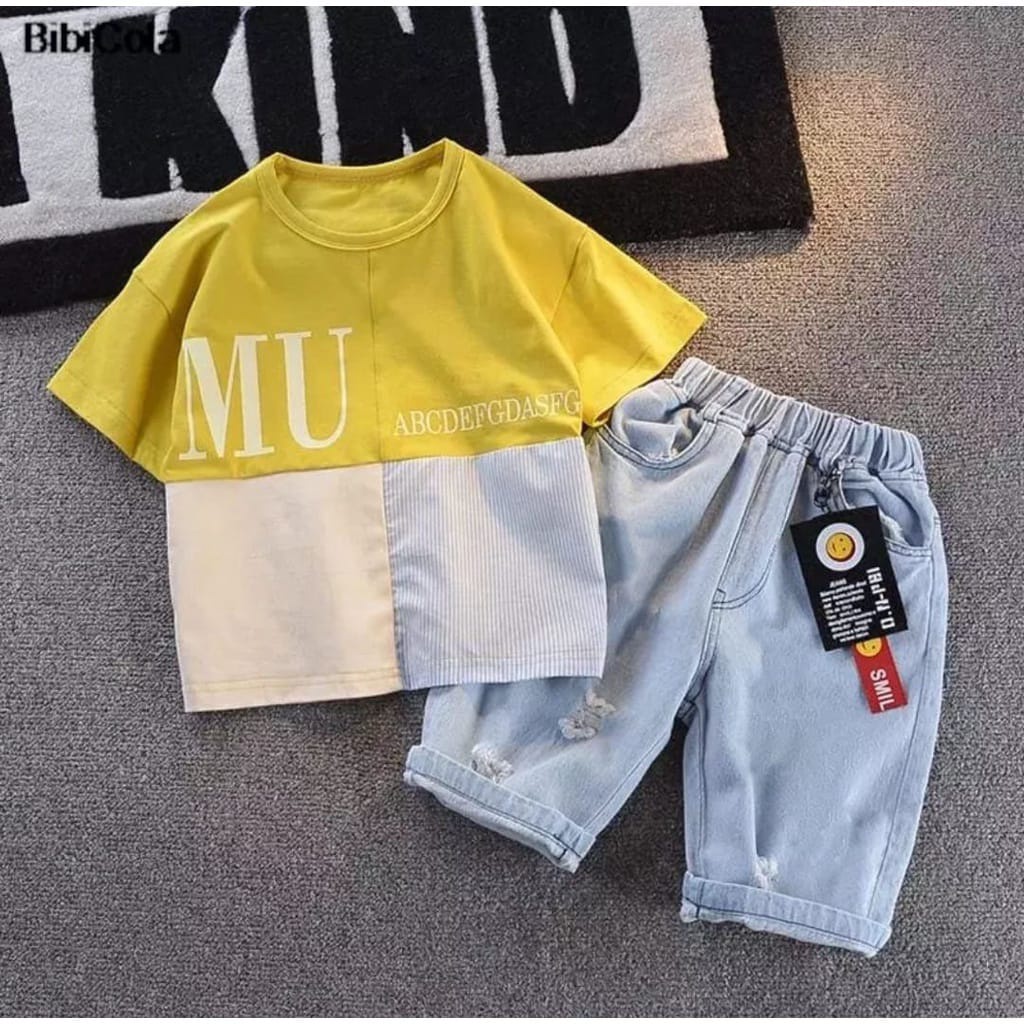 SETELAN ANAK BAJU ANAK MOTIF MU UMUR 1-5 TAHUN