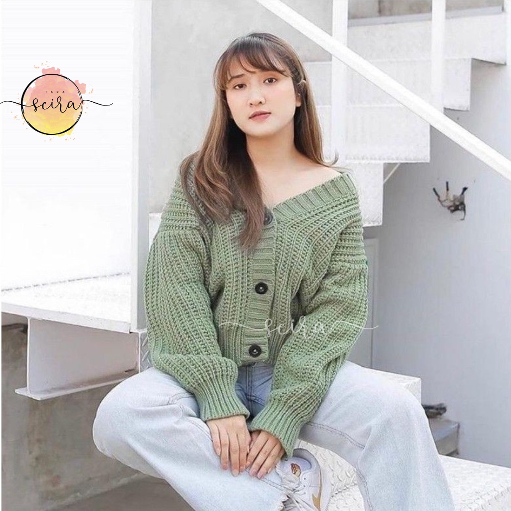 [BISA COD] Cardy Rajut Crop Lengan Balon / Cardigan Lengan Balon