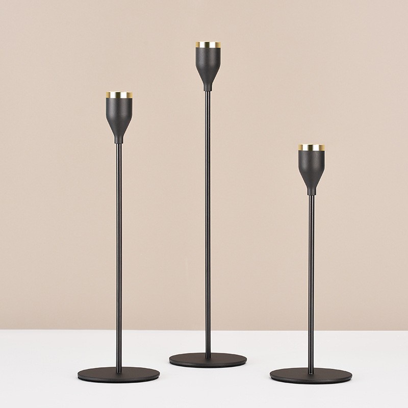 TBI Black Gold Iron Candle Holder 3pcs Tempat Lilin Besi Hitam Elegant