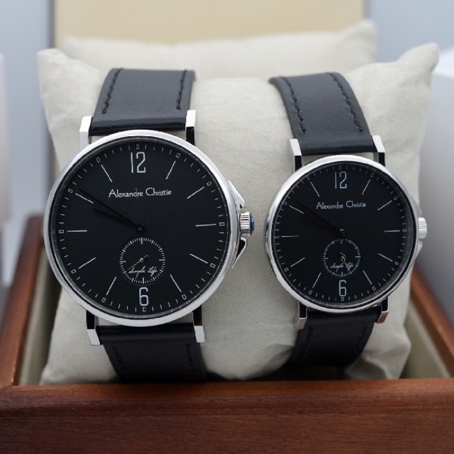 Jam Tangan Couple Alexandre Christie AC 8458 Silver Black.Original Garansi Resmi 1 Tahun