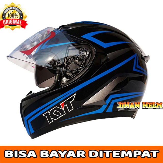 HELM / KYT / HELM KYT / HELM FULL FACE KYT FALCON CARBON BLACK BLUE TERMURAH