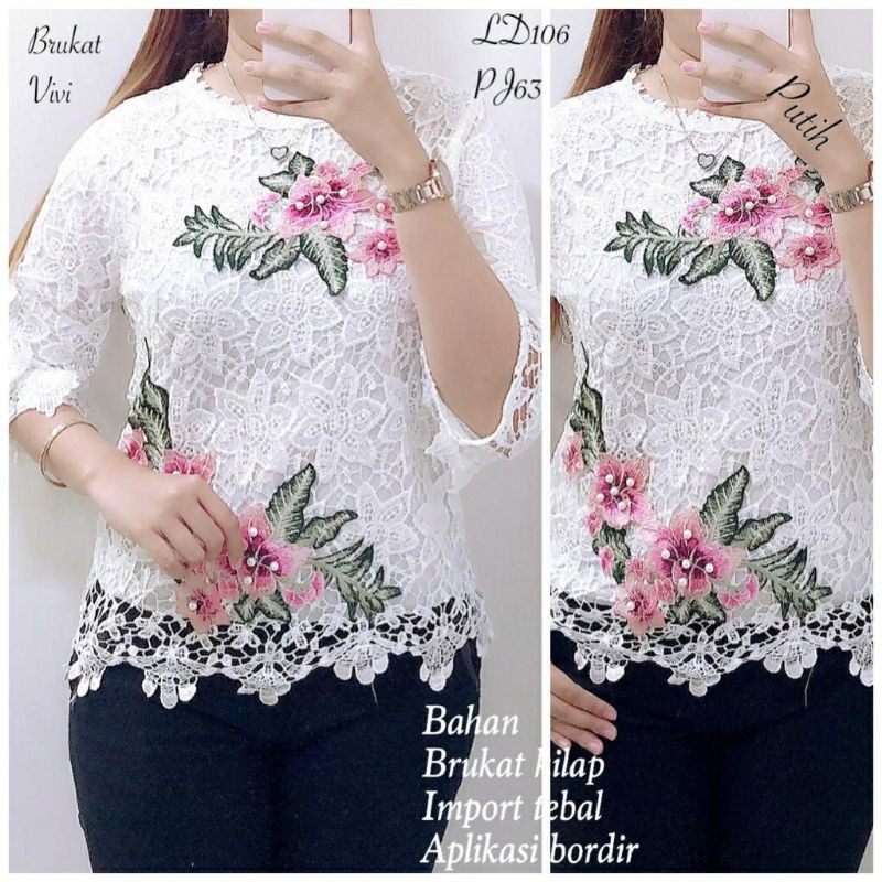 blus brokat import bordir bunga