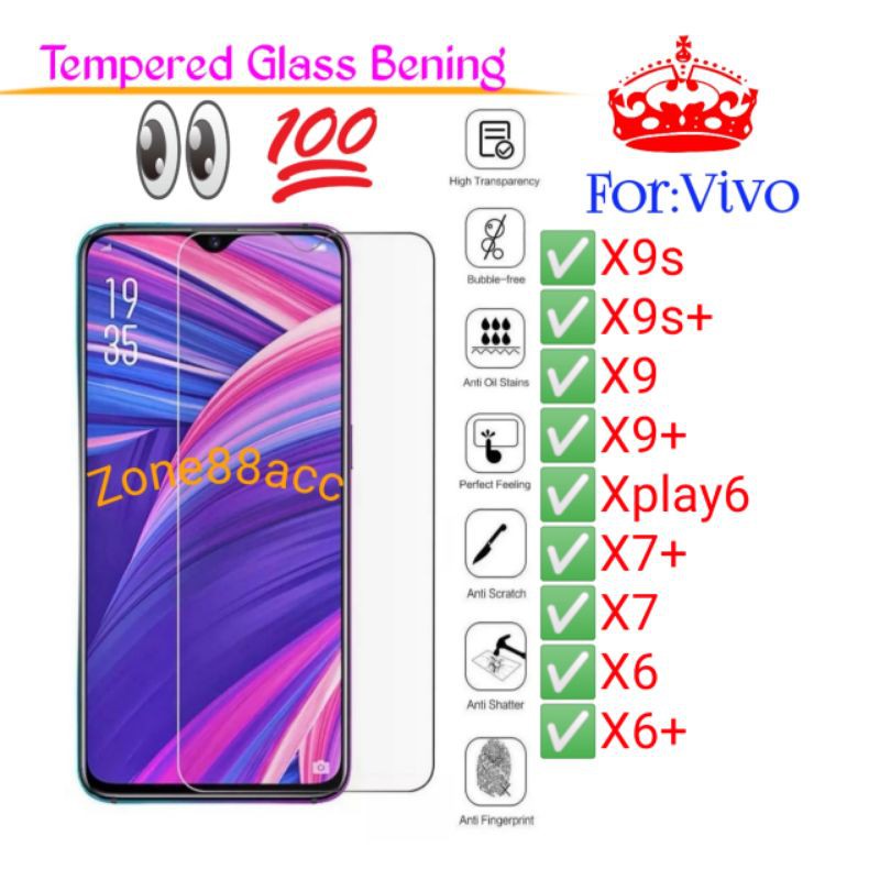 Vivo X9s X9splus X9 X9plus Xplay6 X7 X7plus X6 X6plus Plus Antigores Bening Tempered Glass TG Screen