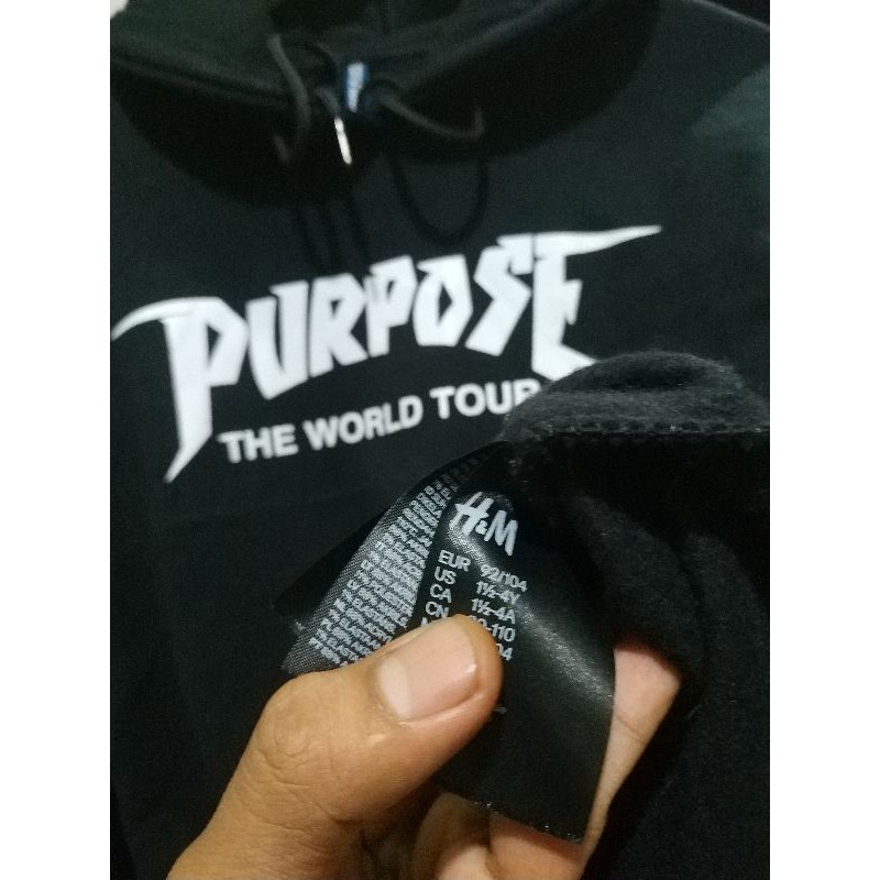 Hoodie H&amp;M Purpose Tour Hitam HnM Black Pria Cowok Wanita Free Paper Bag