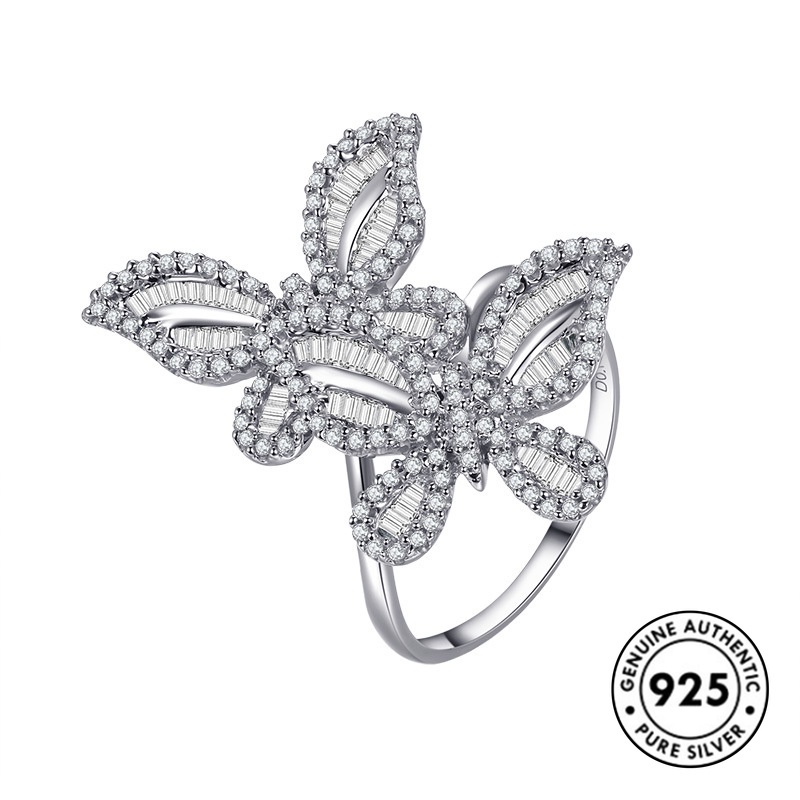 Cincin Silver S925 Bentuk Kupu-Kupu Aksen Berlian Butterfly