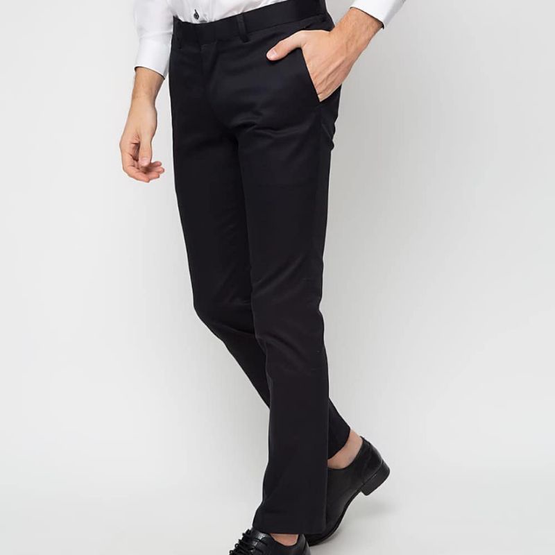 CELANA BAHAN | KERJA | FORMAL | KANTOR | PANJANG | HITAM | DASAR PRIA SLIMFIT _-