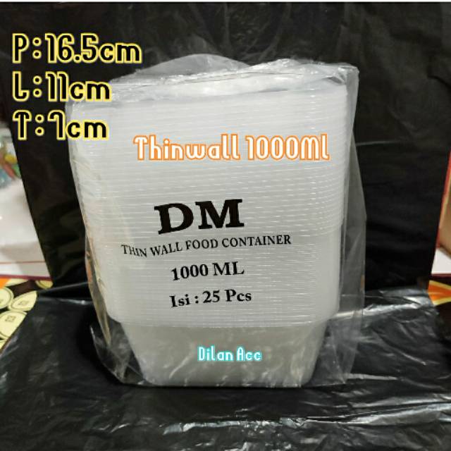 Thinwall kotak Panjang/Kotak Makan/Kotak Nasi/kotak Plastik 1000ML