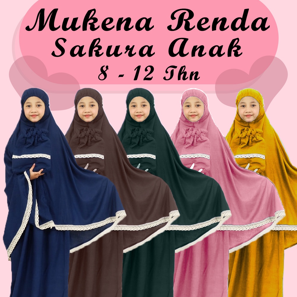 Mukena Renda Sakura Anak - Mukenah Atas Bawah Polos Traveling Jumbo Rayon Premium Bali Murah