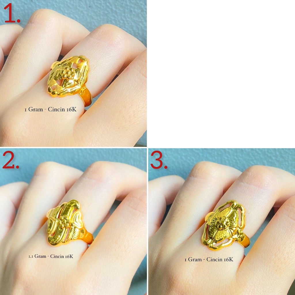 Cincin anak dan dewasa emas asli kadar 70 lokal 16k ringan lebar kerawang segi ketupat ringan setengah 0,5 1 satu gram gr g nomor no 11 12 13 14 15 16