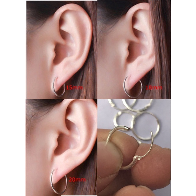 1pasang Anting Tusuk Sterling Silver Hoop Cartilage Helix