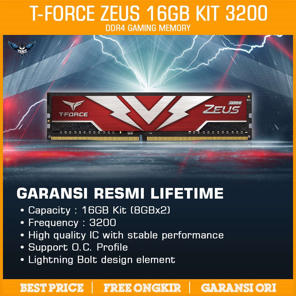 Ram Team T-Force Zeus 16GB Kit 3200 (8GBx2) DDR4 3200MHz Longdimm