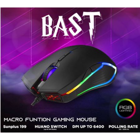 Mouse gaming sades wired usb 2.0 6400dpi macro 125Hz 32ips 12g 7d rgb bast 1.5m braided cable s8 s-8