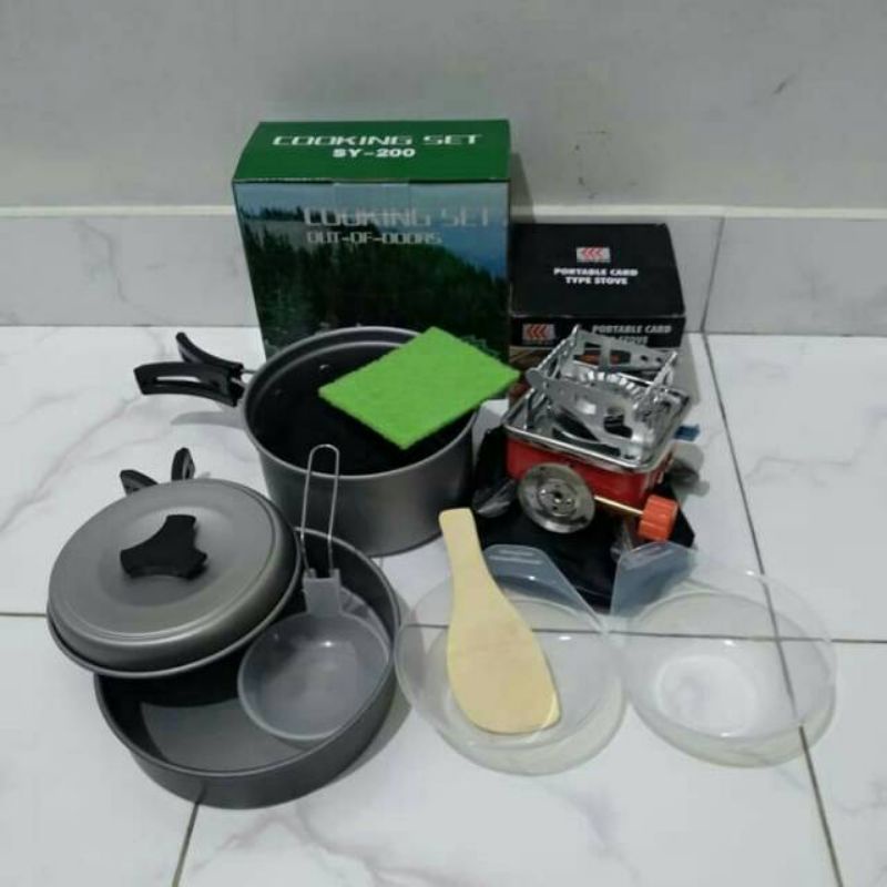 paket cooking set 2 - 3 orang + kompor kotak Paket alat masak camping cooking set ds 200 kompor kotak cooking set sy 200 dan kompor gas kotak