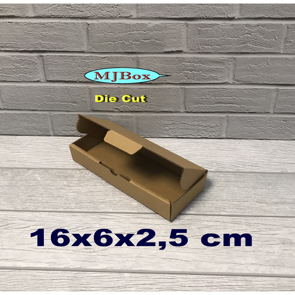 

Kardus BOX ukuran 16 x 6 x 2,5 cm diecut
