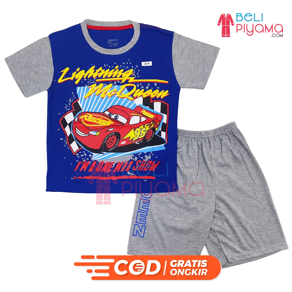 Baju Anak Laki laki CARS MC QUEEN usia 7-13 Tahun / Setelan Anak Cowok / Baju Tidur Anak Laki Laki L