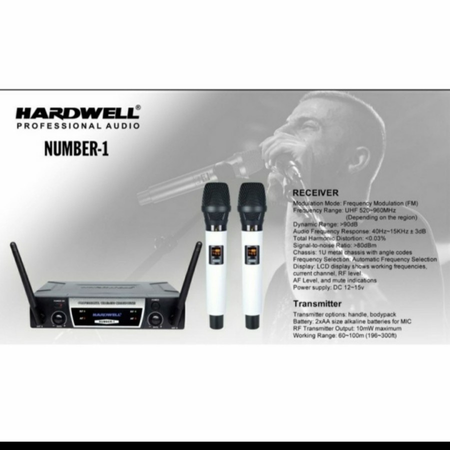 Mic Wireless HARDWELL Number 1 Number1 ORIGINAL 2 Mic Handheld - Hitam