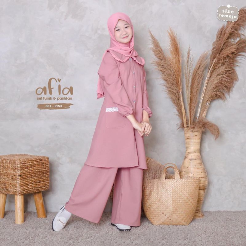 SETELAN MUSLIM ANAK REMAJA 9-11TAHUN/AFIA SET KIDS/SET ANAK TUNIK KATUN RAYON PLUS PASHTAN WOLFICE/GAMIS ANAK TANGGUNG/FAR MOSLEMSTORE