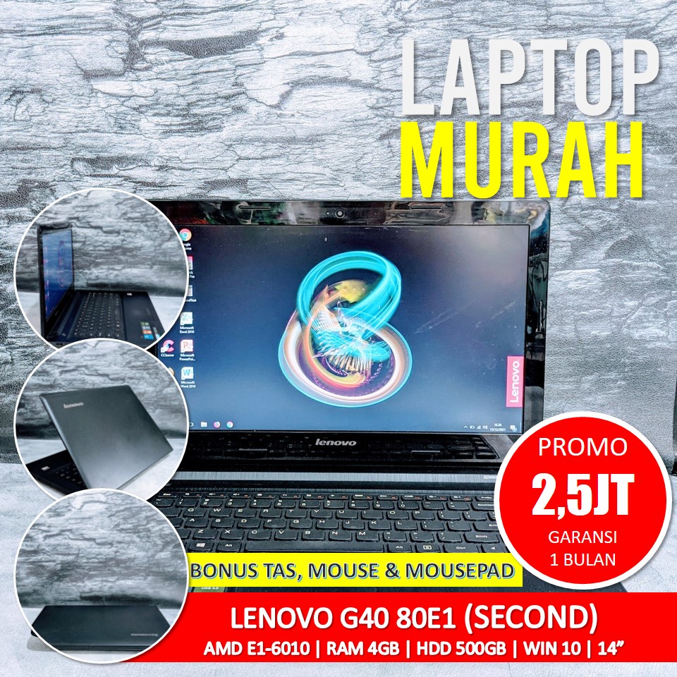 [Bisa COD] LAPTOP LENOVO G40 80E1 RAM 4GB HDD 500GB SIAP PAKAI  – Laptop Second Seken Bekas Notebook