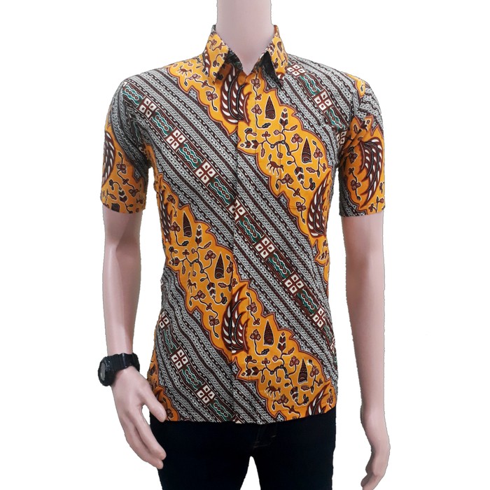 kemeja batik pria kuning kalem | asli BATIK PEKALONGAN INDONESIA - Kuning- M
