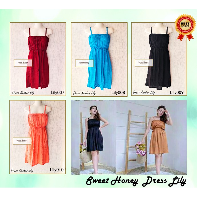 Dress Kemben Pendek Tali BH Lily Bali Warna Polos Hitam Navy  Army Biru Merah Pink Mustard Peach