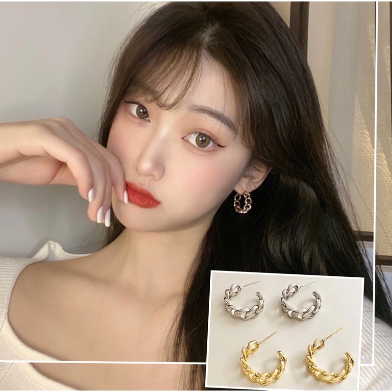 Anting Tusuk Gantung Bentuk C hollow Geometri Bahan silver S925 Untuk Wanita