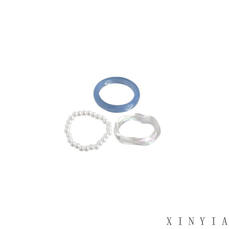 3pcs / Set Cincin Mutiara Resin Warna-Warni Untuk Aksesoris Perhiasan Wanita 【XINYIA】