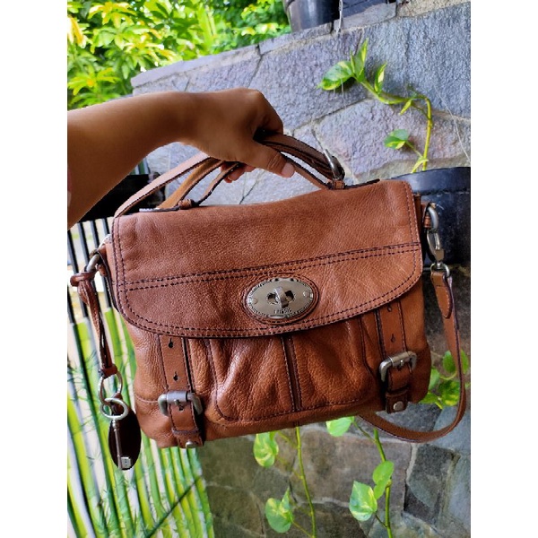 PRELOVED PL TAS BAG FOSSIL MADDOX SATCHEL CONVERTIBLE CONVERTIBEL TURNLOCK TURN LOCK KISSLOCK KISS L