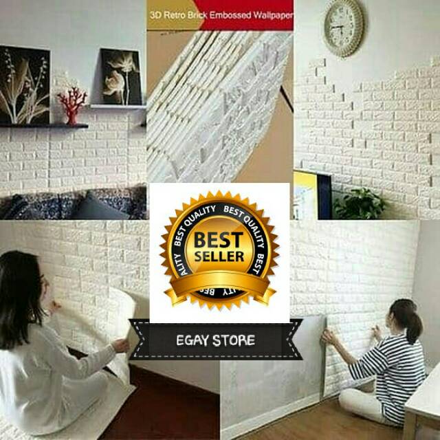 Sticker Stiker Wallpaper Dinding 3D Motif Bata Foam Lem Dekorasi Dinding Murah Terbaru - white