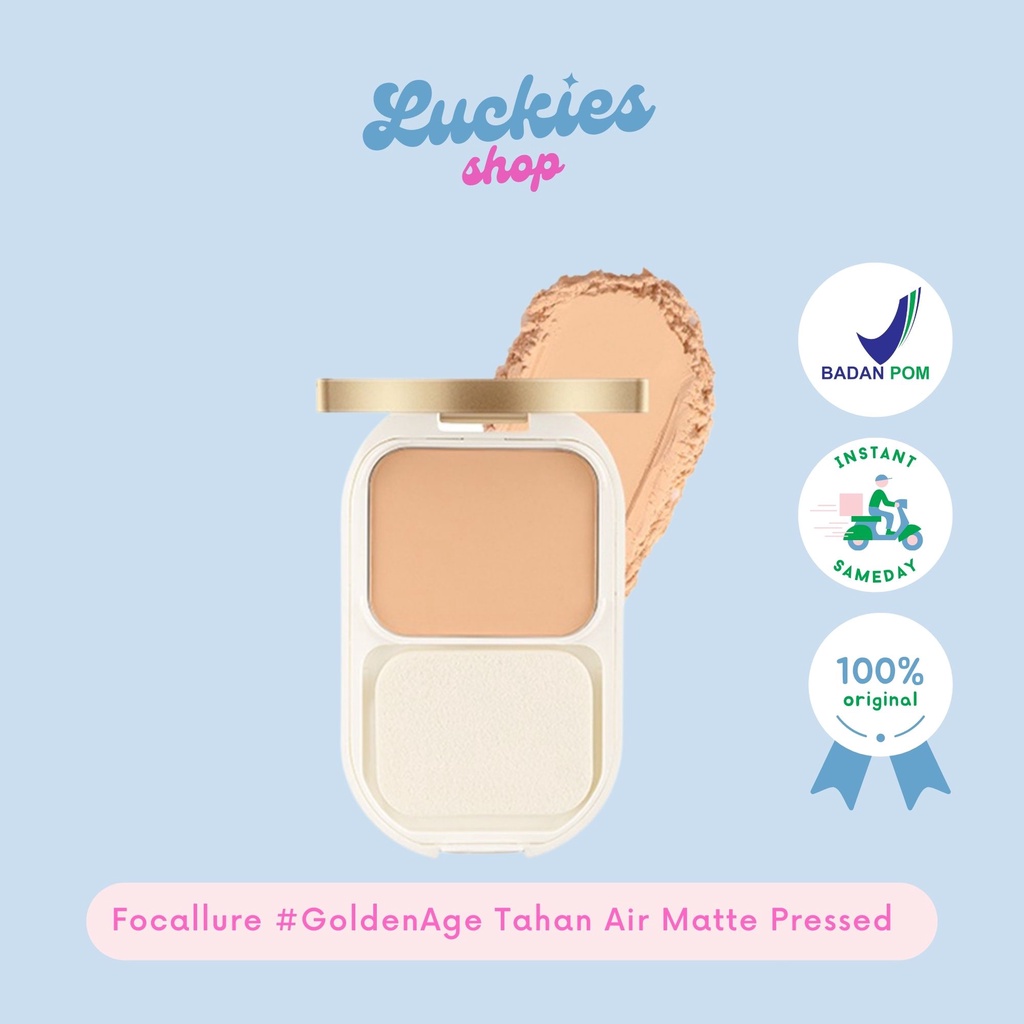 BPOM Focallure #GoldenAge Tahan Air Bedak Padat Matte Pressed Powder Tahan Hingga 12 Jam Compact Powder FA206