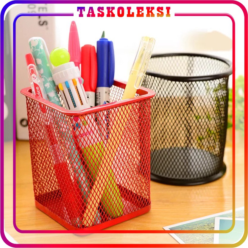 ☛TK☚ R010 Basket Tempat Pena Bulat Persegi Alat Tulis Pensil Memo Holder Meja Pen Ballpoint Murah