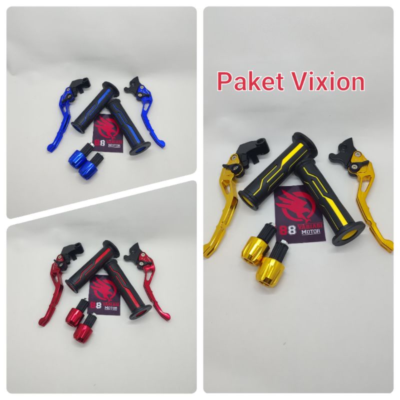 Paket Variasi Motor Vixion Old dan New - Handgrip Thailand List Warna + Handle Rem Vixion Full CNC Model Stelan Dan Jalu Stang Import Full CNC Variasi