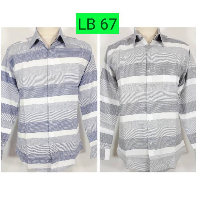 Kemeja Lengan Panjang Oxford Pria motif Salur Garis warna Biru Abu M L XL