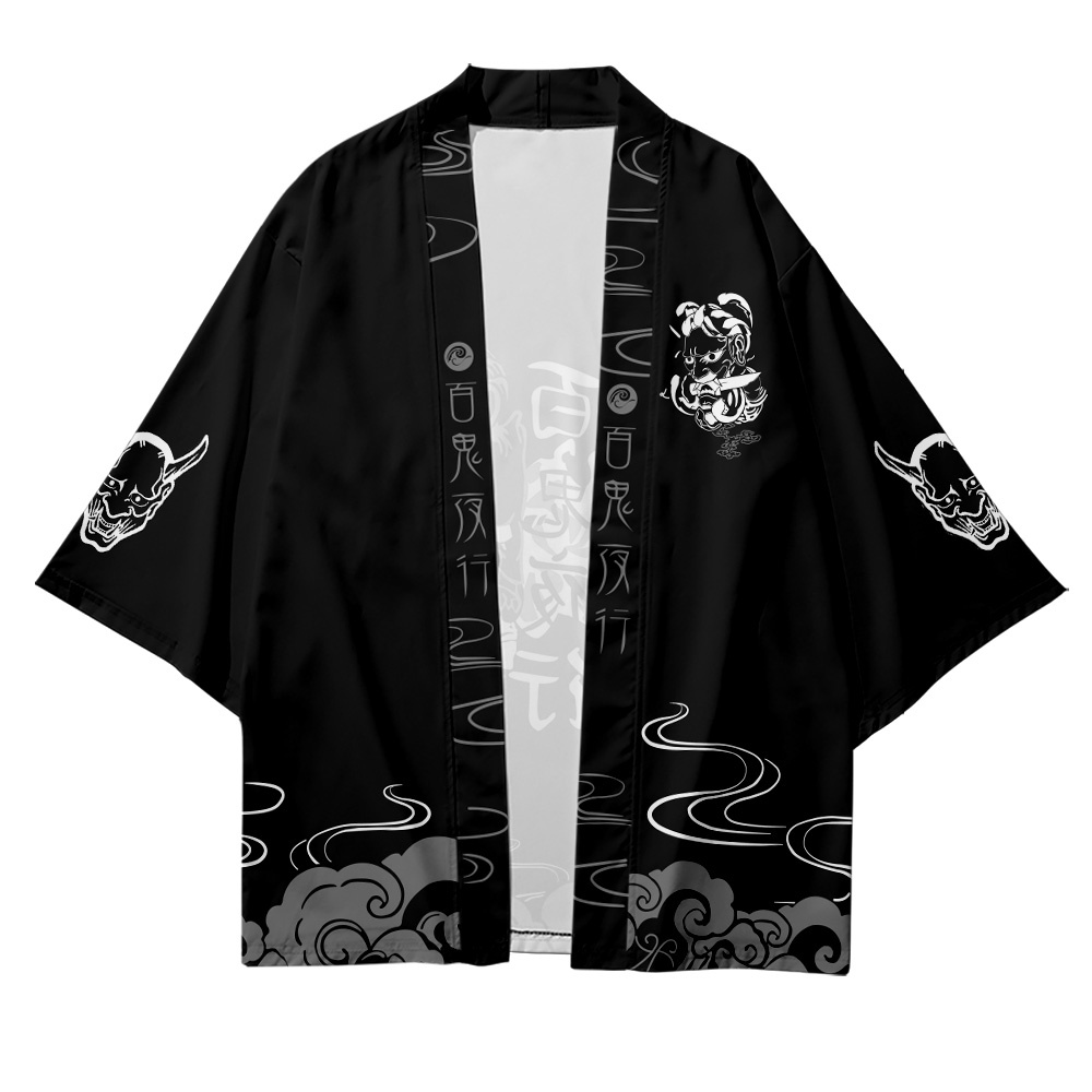 baju Fashion Women Men Loose Japanese Cartoon Anime Devil Samurai Cosplay Streetwear Hitam Beach Cardigan Harajuku Kimono Jepang Wanita Pria Cosplay Pakaian kimono jepang